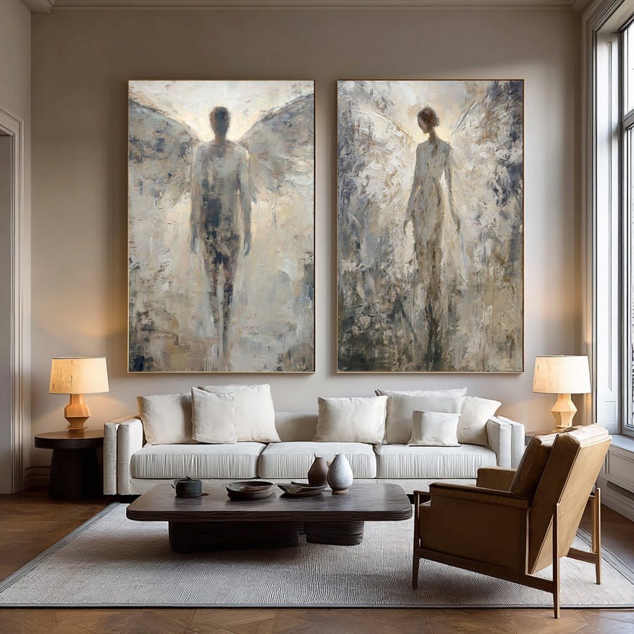 Large Angelic Abstract Art Pair Modern Home #WG 022 hand-painted oil painting