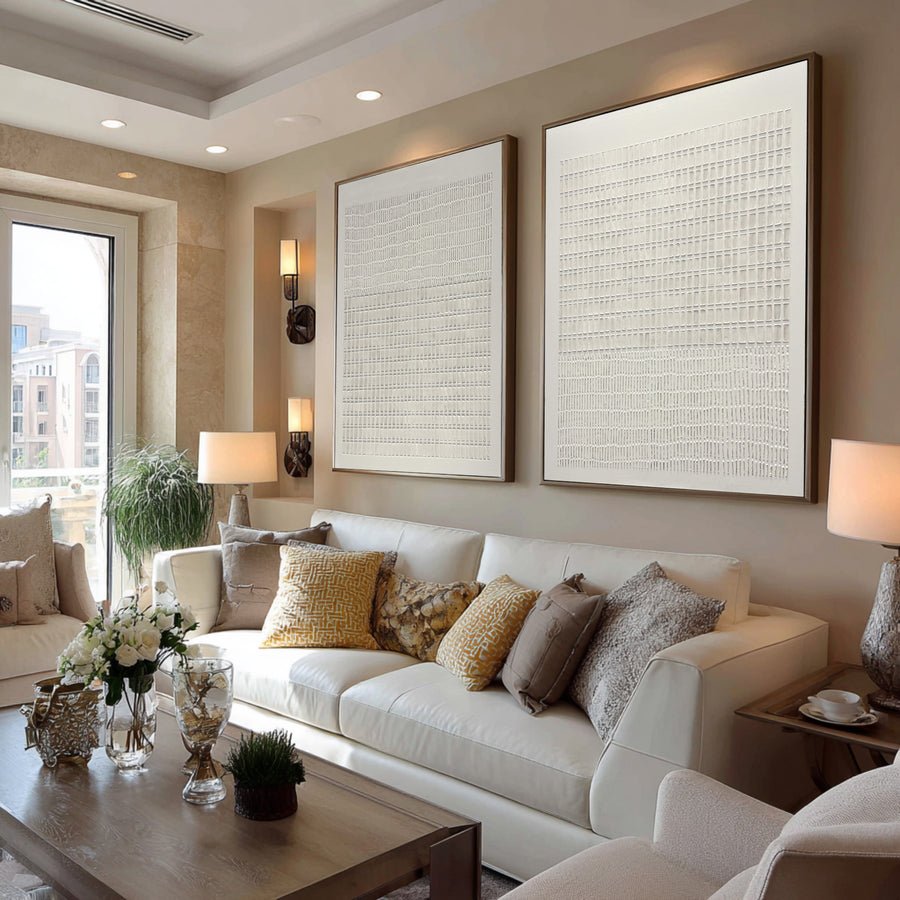 Large Beige Textured Abstract Oil Painting Set of 2 #WAB 019 hand-painted oil painting