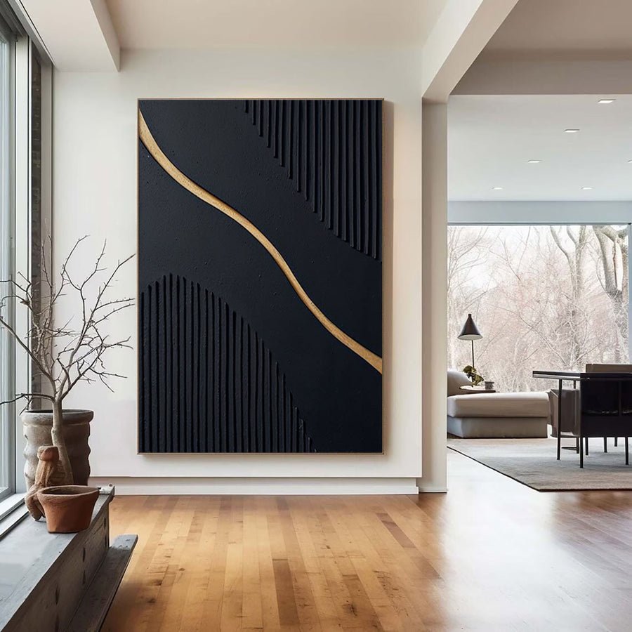 Large Black and Gold Abstract Canvas Art for Home Decor #BM 020 hand-painted oil painting