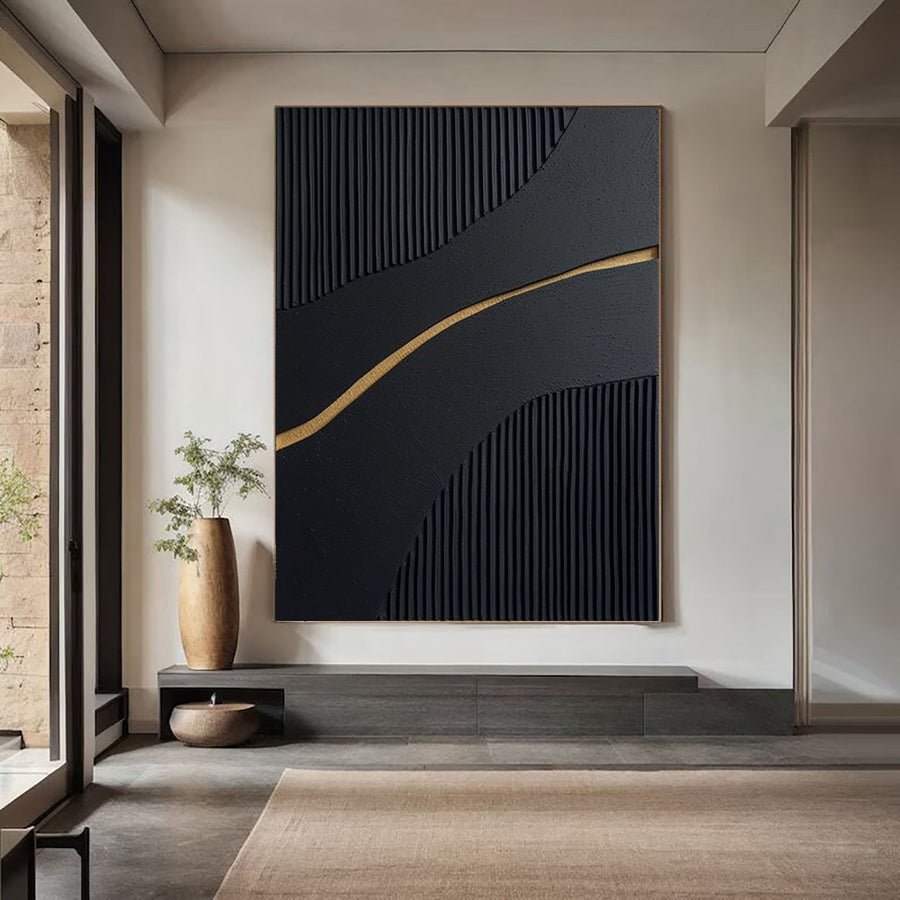 Large Black and Gold Abstract Canvas Art for Home Decor #BM 024 hand-painted oil painting
