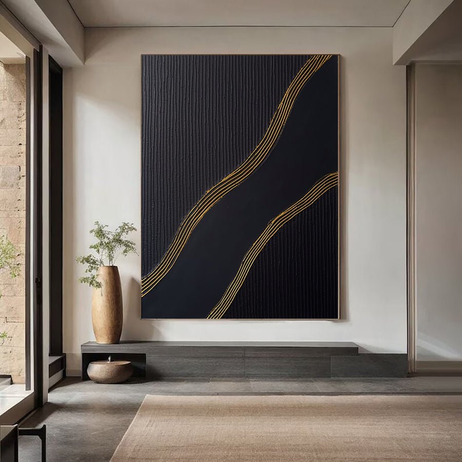 Large Black and Gold Abstract Canvas Art for Home Decor #BM 025 hand-painted oil painting