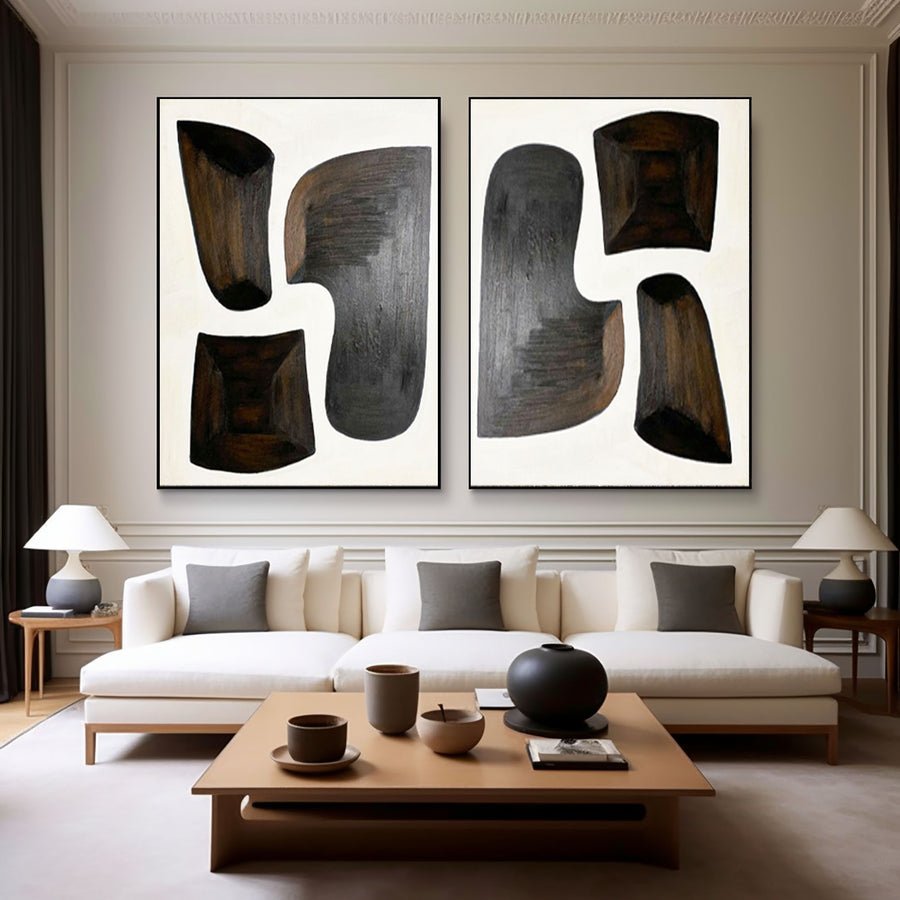Large Black and White Abstract Canvas Art #BAS 001 hand-painted oil painting