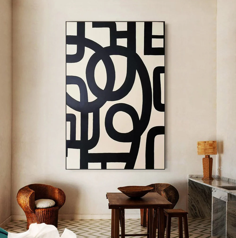 Large Black and White Abstract Oil Painting #WAB 031 hand-painted oil painting
