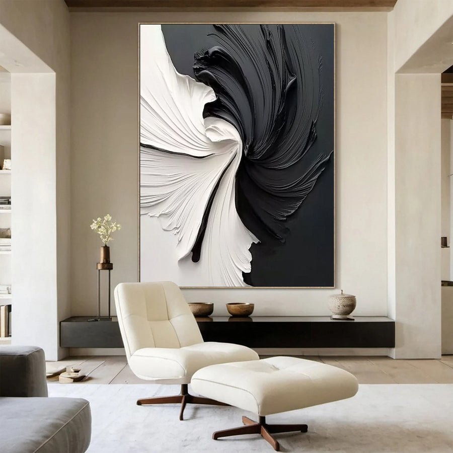 Large Black & White Abstract Textured Canvas Art #BM 091 hand-painted oil painting