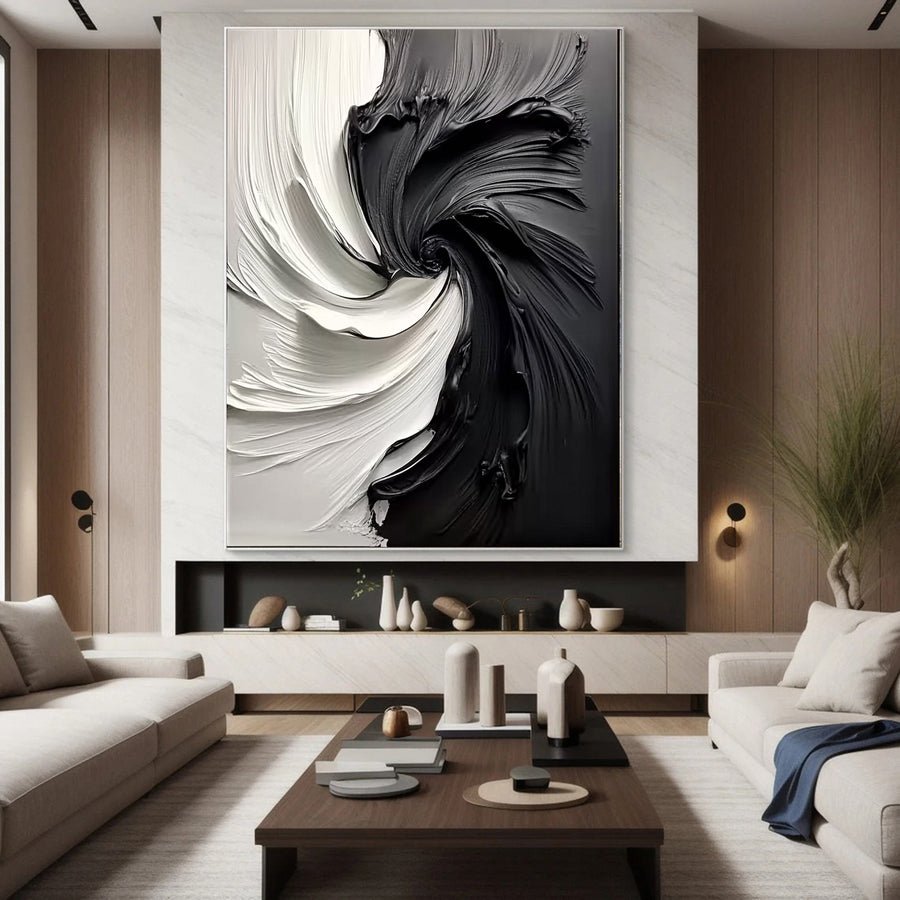 Large Black & White Abstract Textured Canvas Art #BM 092 hand-painted oil painting