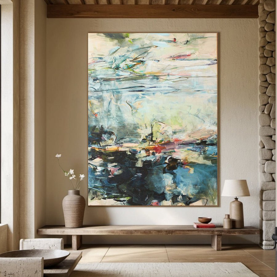 Large Blue And Green Contemporary Abstract Landscape #BGA 042 hand-painted oil painting
