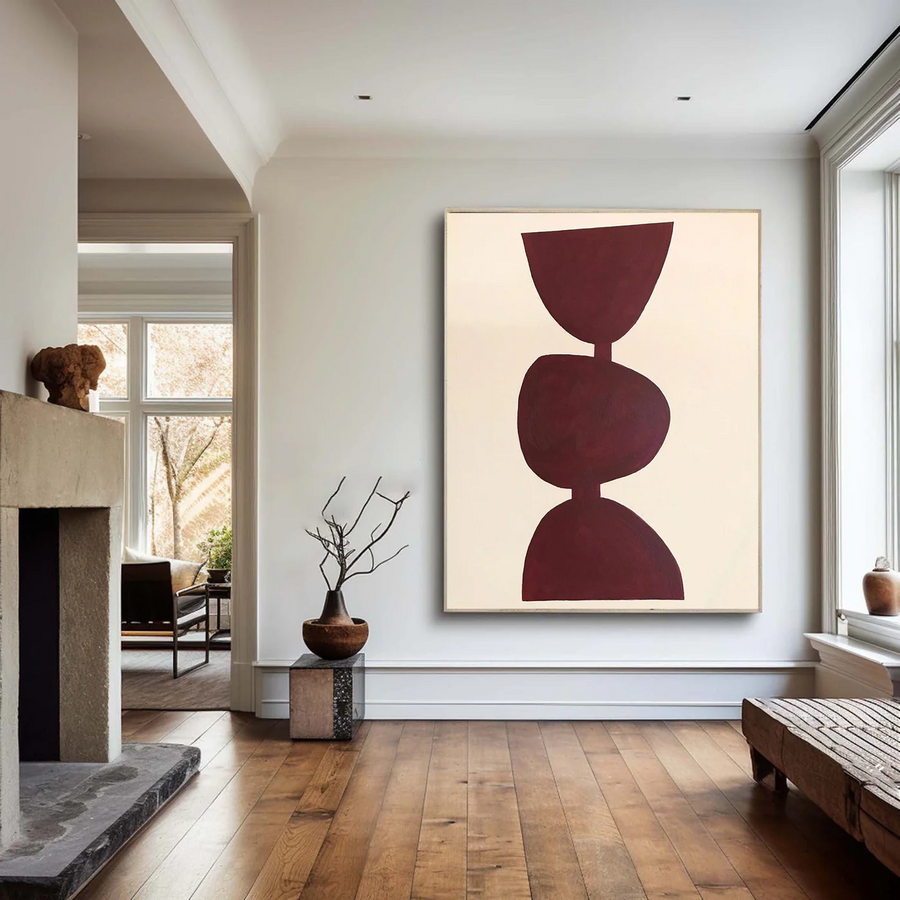 Large Burgundy Geometric Abstract Wall Art #ART 054 hand-painted oil painting