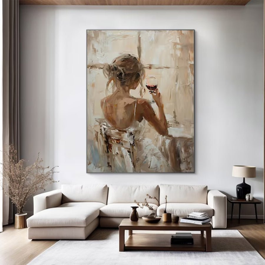 Large Figurative Woman With Wine | ArtvistaGallery  #WGA 005 hand-painted oil painting