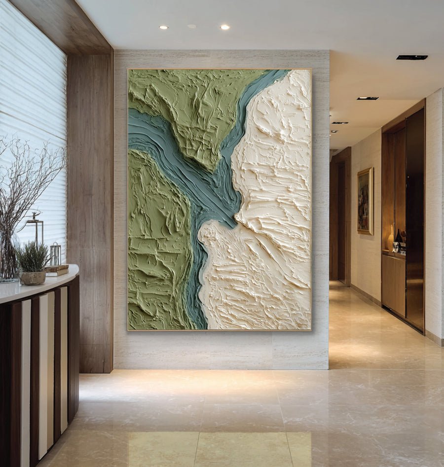 Large Green Abstract Terrain Oil Painting #WAB 028 hand-painted oil painting