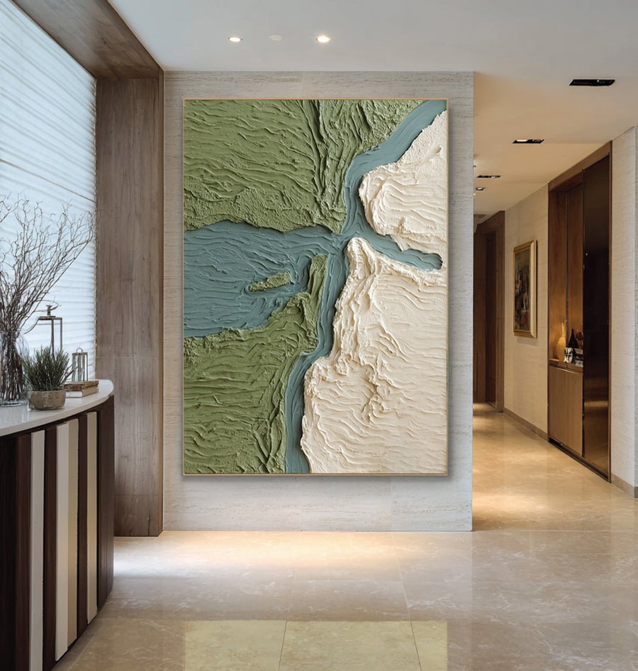 Large Minimal Green Abstract Landscape Painting #WAB 029 hand-painted oil painting