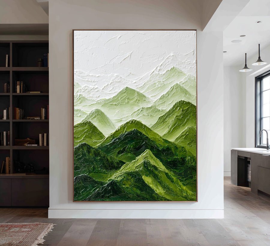 Large Abstract Green Mountain Oil Painting | artvistagallery  #WAB 006 hand-painted oil painting