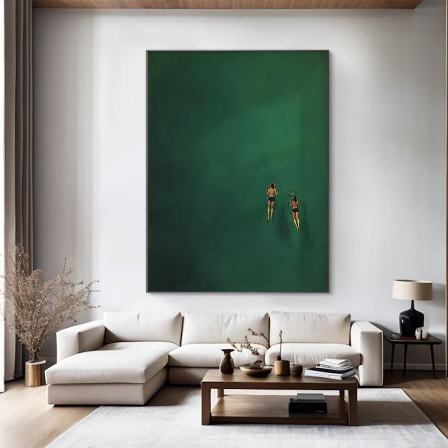 Large Green Water Swimmers Art | ArtvistaGallery  #WG 099 hand-painted oil painting