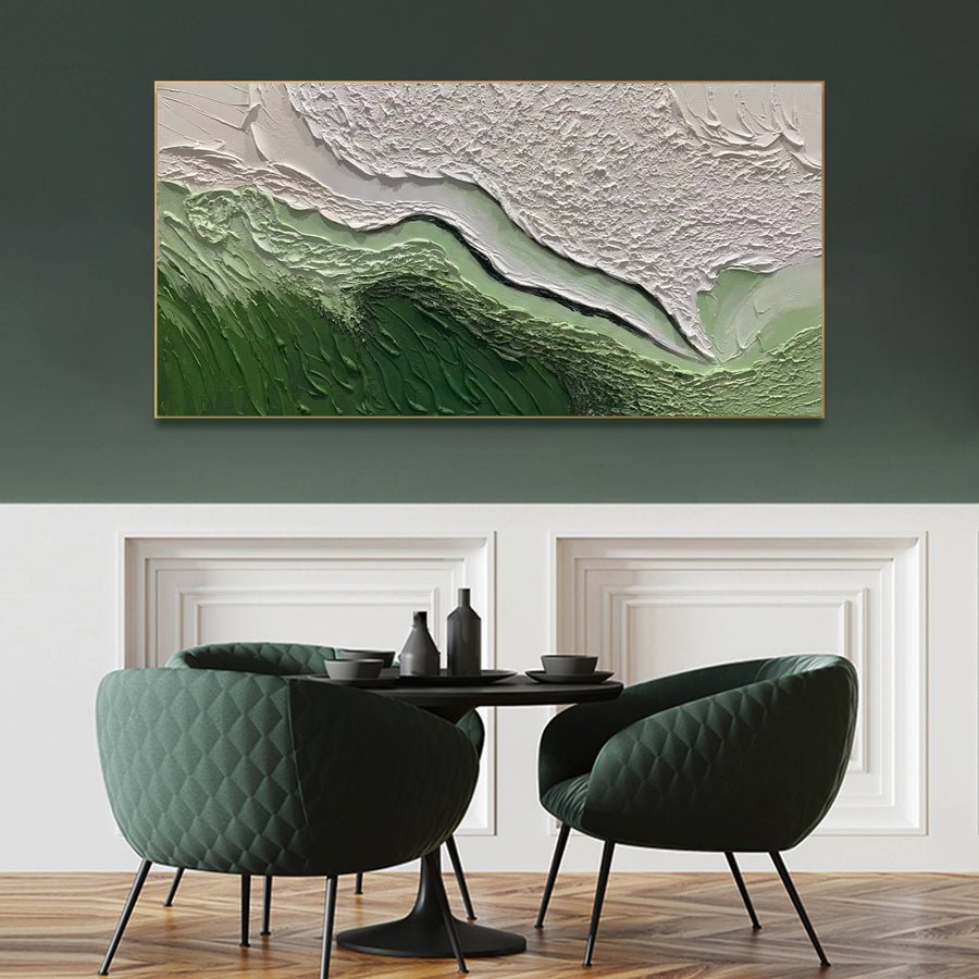 Large Green & White 3D Texture Painting #UL 001 hand-painted oil painting