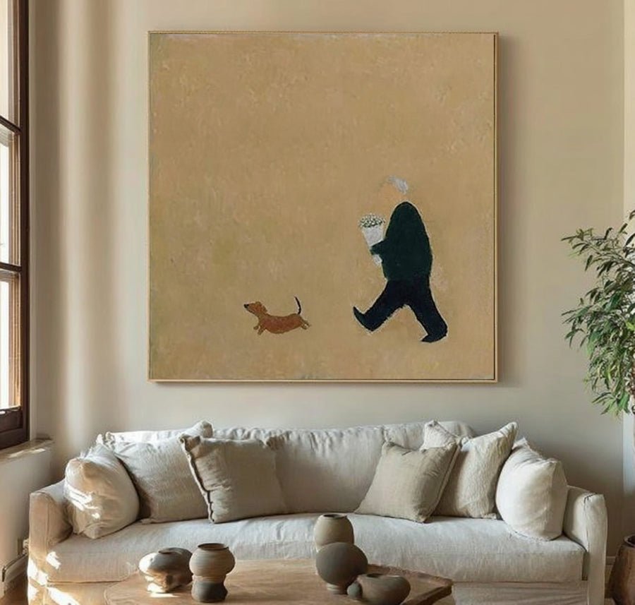 Large Minimalist Figure Dog Abstract Oil Painting #WAB 014 hand-painted oil painting
