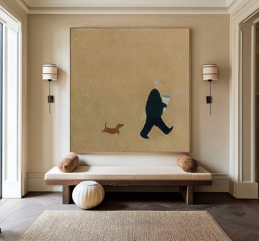 Large Abstract Figure Walking Dog Oil Painting #WAB 015 hand-painted oil painting