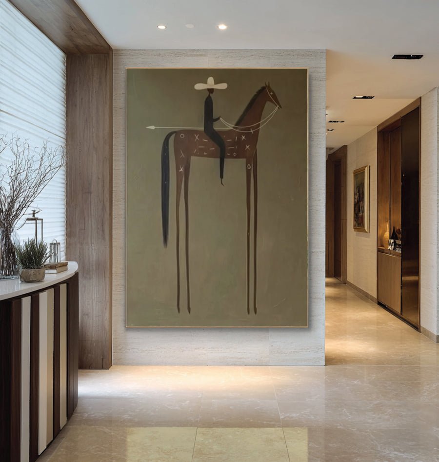 Large Minimalist Horse Rider Painting #AVG 023 hand-painted oil painting