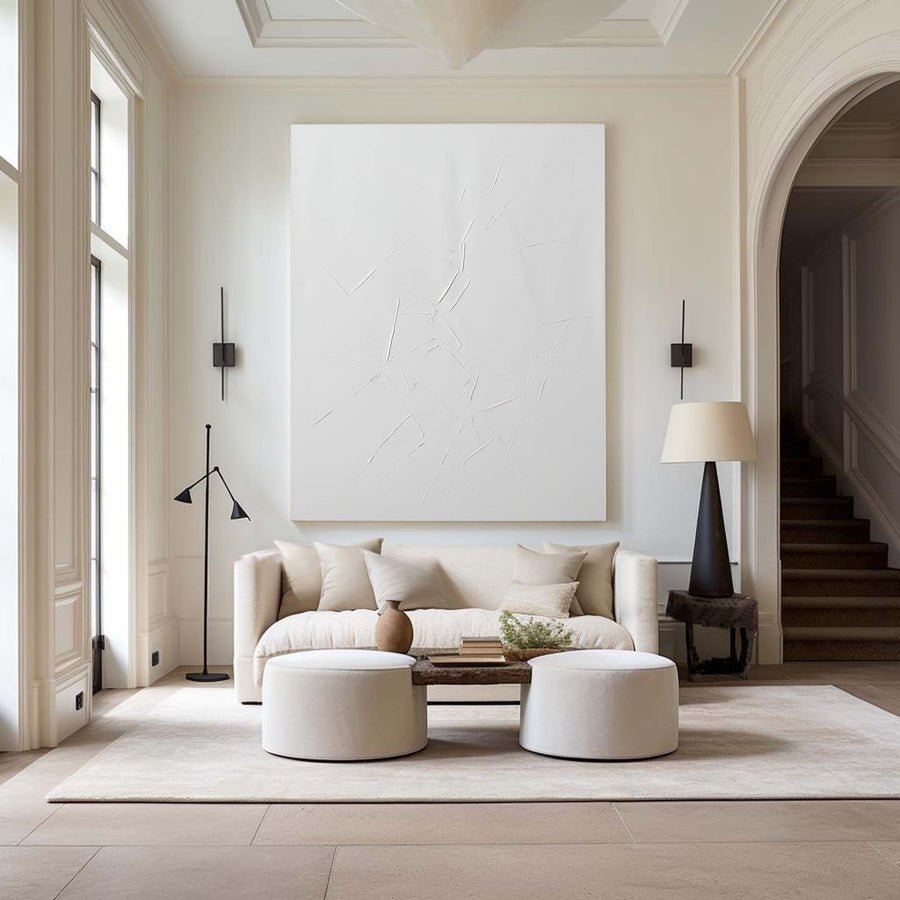 Large Minimalist White Wall Art With Textured Surface #BGA 049 hand-painted oil painting