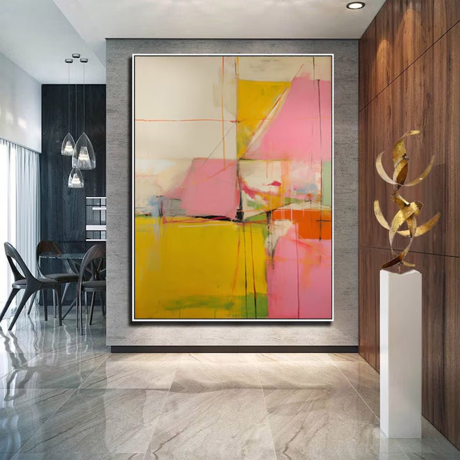 Large Pink Yellow Abstract Painting | ArtvistaGallery  #WG 097 hand-painted oil painting