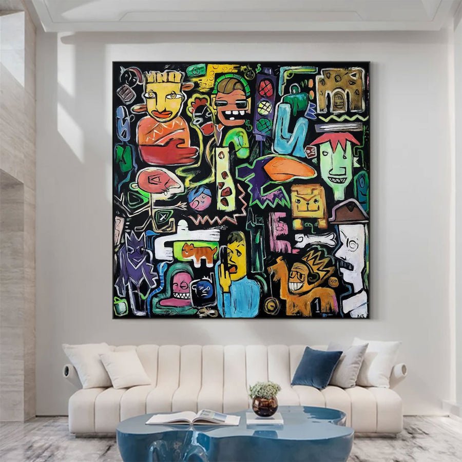 Large Modern Urban Folk Art | ArtvistaGallery  #WGA 024 hand-painted oil painting