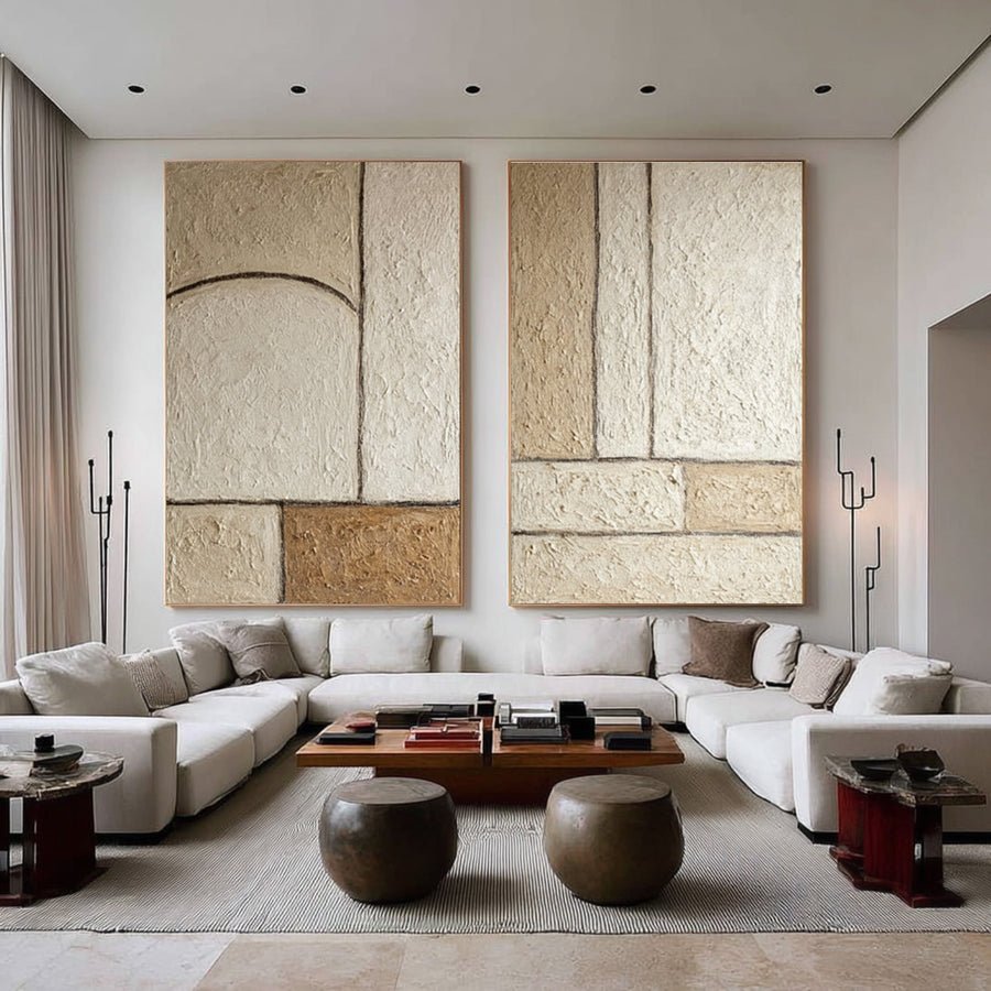 Large Neutral Abstract Wall Art Set of 2 #WAB 002 hand-painted oil painting