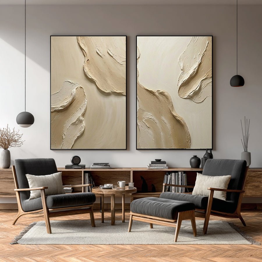 Large Neutral Textured Diptych Wall Art #AVG 048 hand-painted oil painting