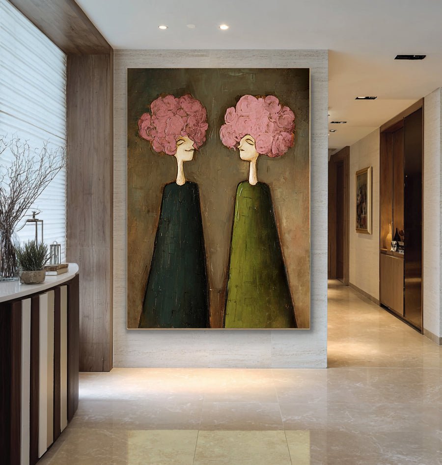 Large Pink Floral Portrait Painting #WAB 041 hand-painted oil painting