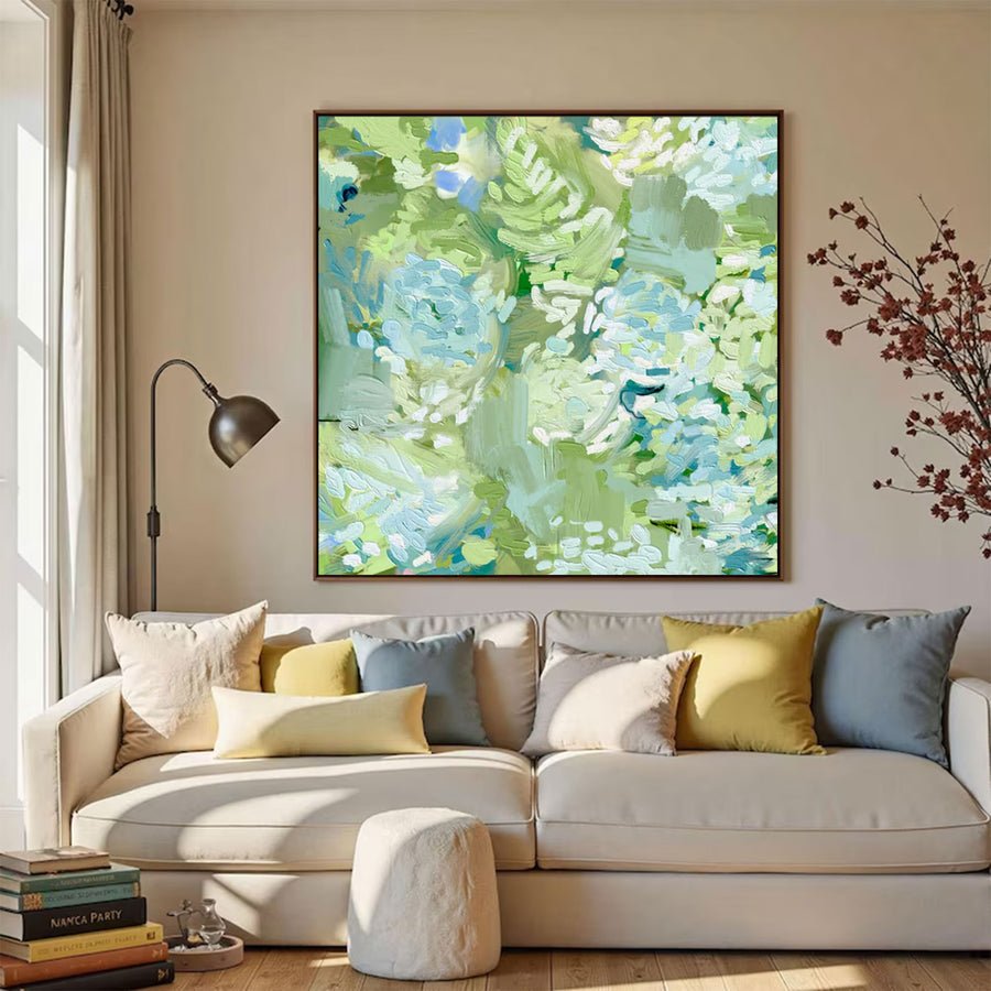 Large Square Impasto Green Floral Art | ArtvistaGallery  #WGA 032 hand-painted oil painting