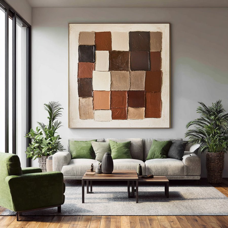 Large Textured Geometric Abstract Oil Painting #WAB 008 hand-painted oil painting