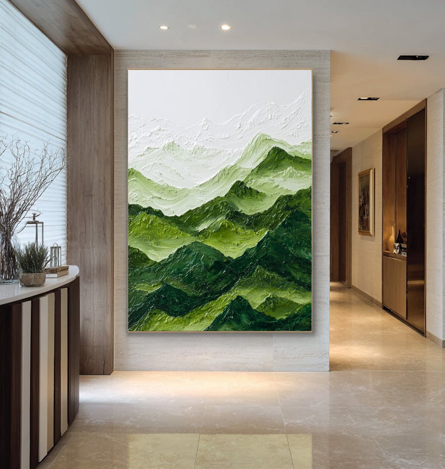 Large Green Mountain Abstract Oil Painting | ArtvistaGallery  #WAB 005 hand-painted oil painting