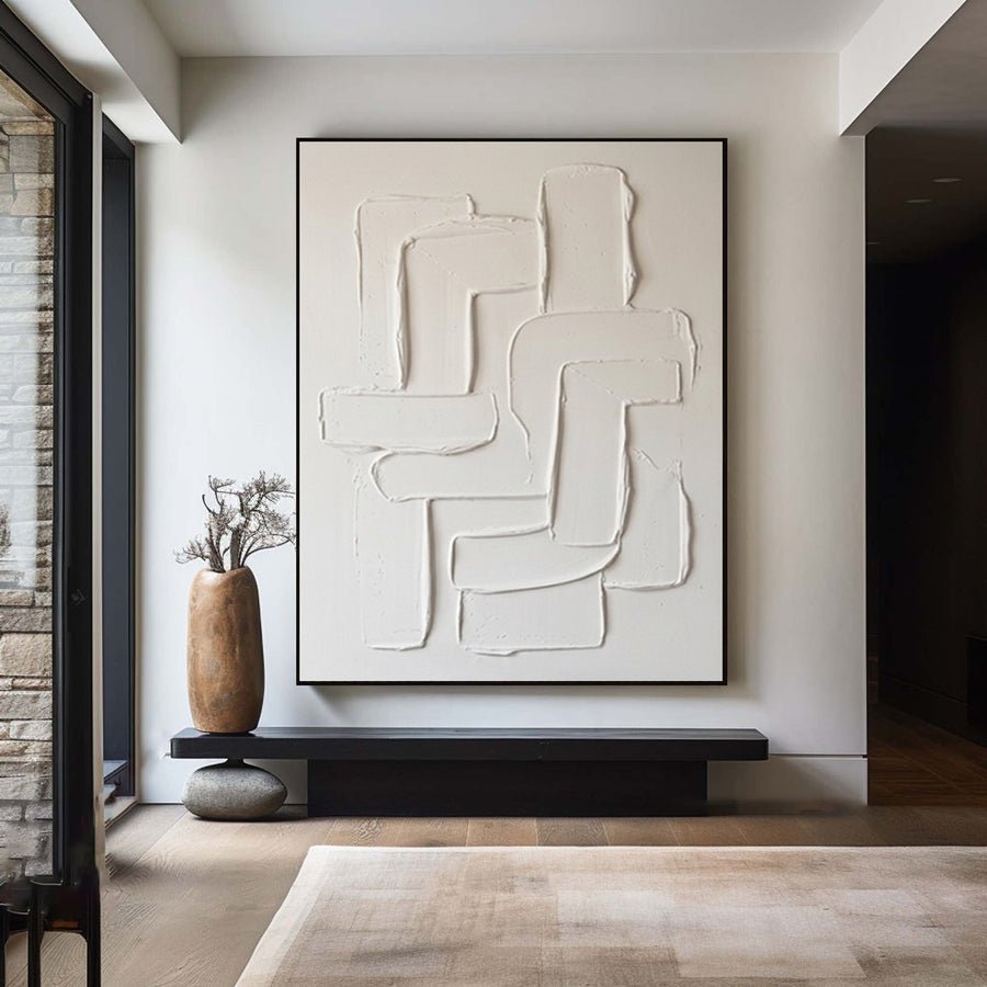 Large White Relief Texture Wall Art #AVG 050 hand-painted oil painting
