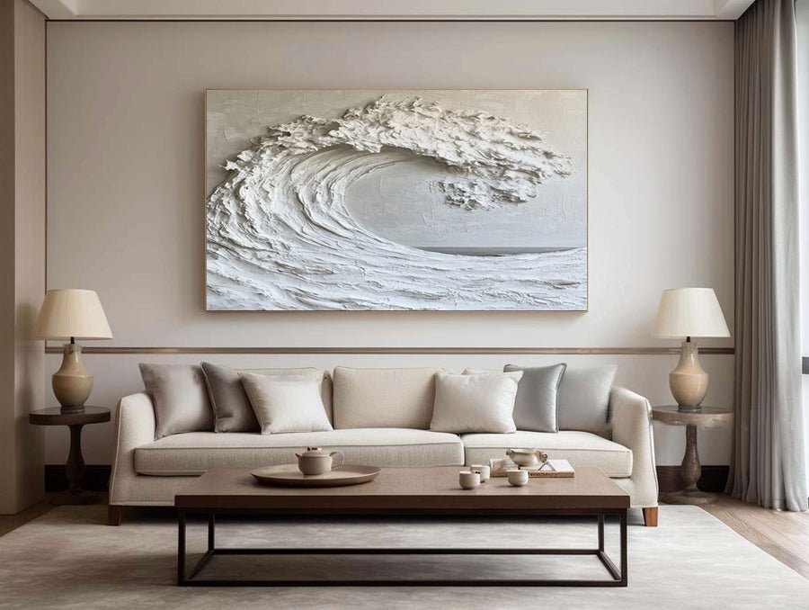 Large White Wave Abstract Art Textured Coastal Decor #WG 048 hand-painted oil painting