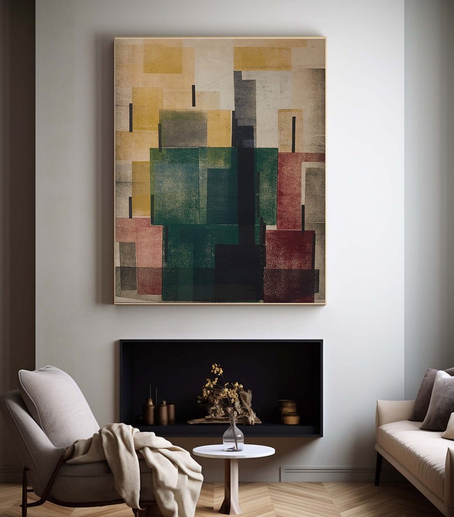 Layered Geometric Abstract In Earth Tones, Modern Minimalist #BGA 051 hand-painted oil painting