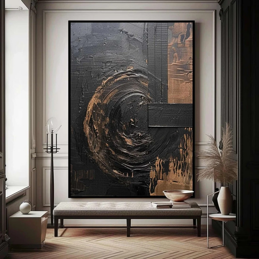 Layered Texture Abstract Art, Black and Bronze Wall Painting #BGA 089 hand-painted oil painting