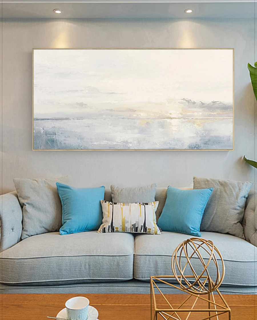 Light Blue Ocean Landscape Wall Art #BGA 009 hand-painted oil painting