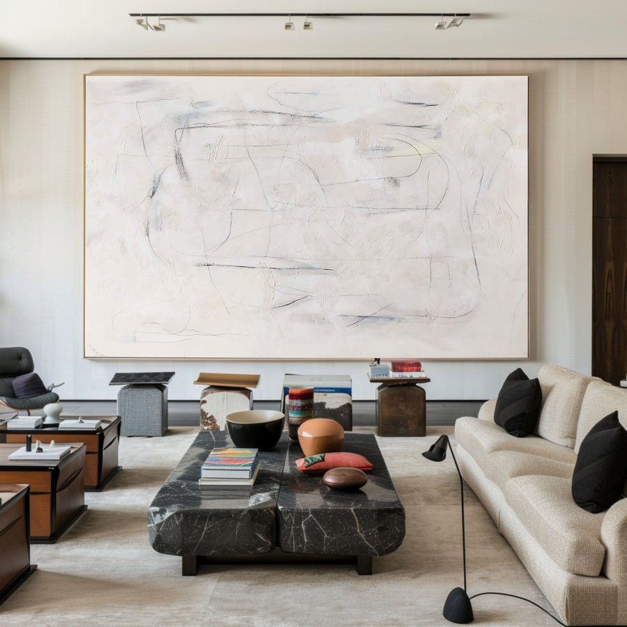 Neutral Field with Delicate Line Impressions, Minimalist Art #BGA 063 hand-painted oil painting