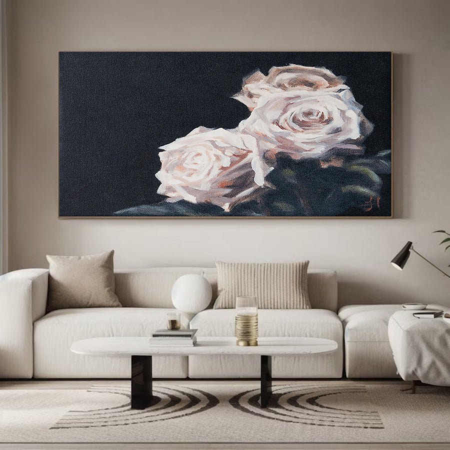 Light Roses on Dark, Contemporary Wall Art #BGA 065 hand-painted oil painting
