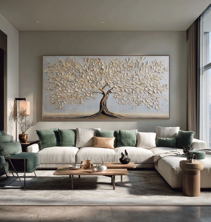 Luxurious Gold White Tree Painting: Textured Detail #WG 064 hand-painted oil painting