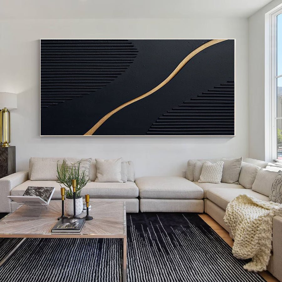 Luxury Black and Gold Abstract Painting on Canvas #BM 021 hand-painted oil painting