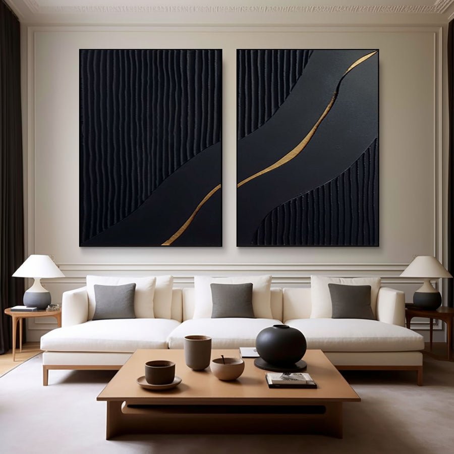 Luxury Black and Gold Abstract Painting on Canvas Set #BMS 002 hand-painted oil painting