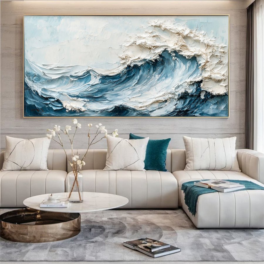 Marine Elegance Luxurious Blue Waves Oil Canvas for Modern Interiors #OS 049 hand-painted oil painting