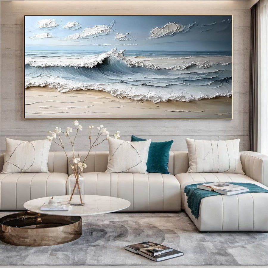 Marine Elegance Luxurious Blue Waves Oil Canvas for Modern Interiors #OS 051 hand-painted oil painting