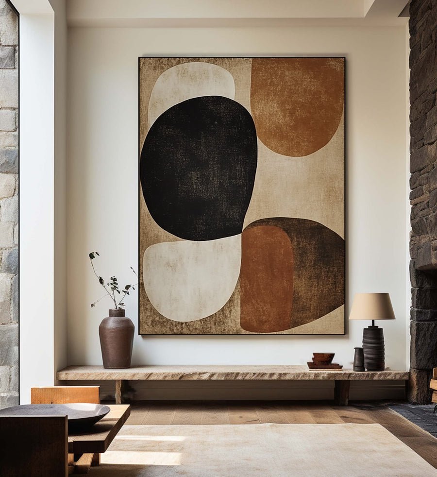 Mid-Century Abstract Painting with Earthy Organic Shapes #BBA 022 hand-painted oil painting