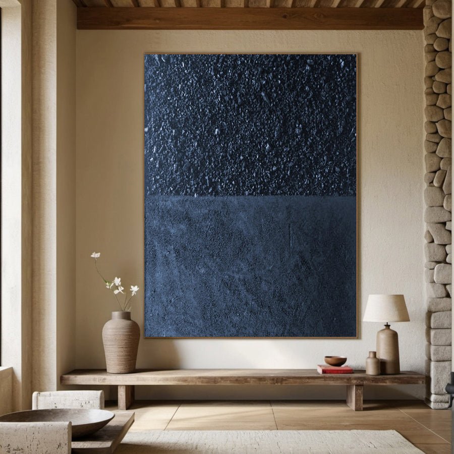 Midnight Texture: Minimalist Dark Art, Deep Blue Canvas #BGA 115 hand-painted oil painting
