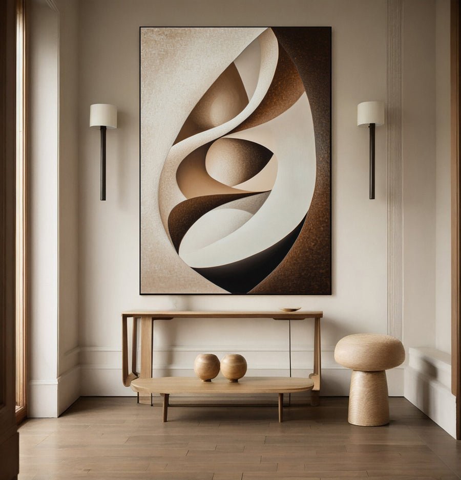 Minimalist Abstract with Earth-Toned Movement in an Oval #BGA 215 hand-painted oil painting