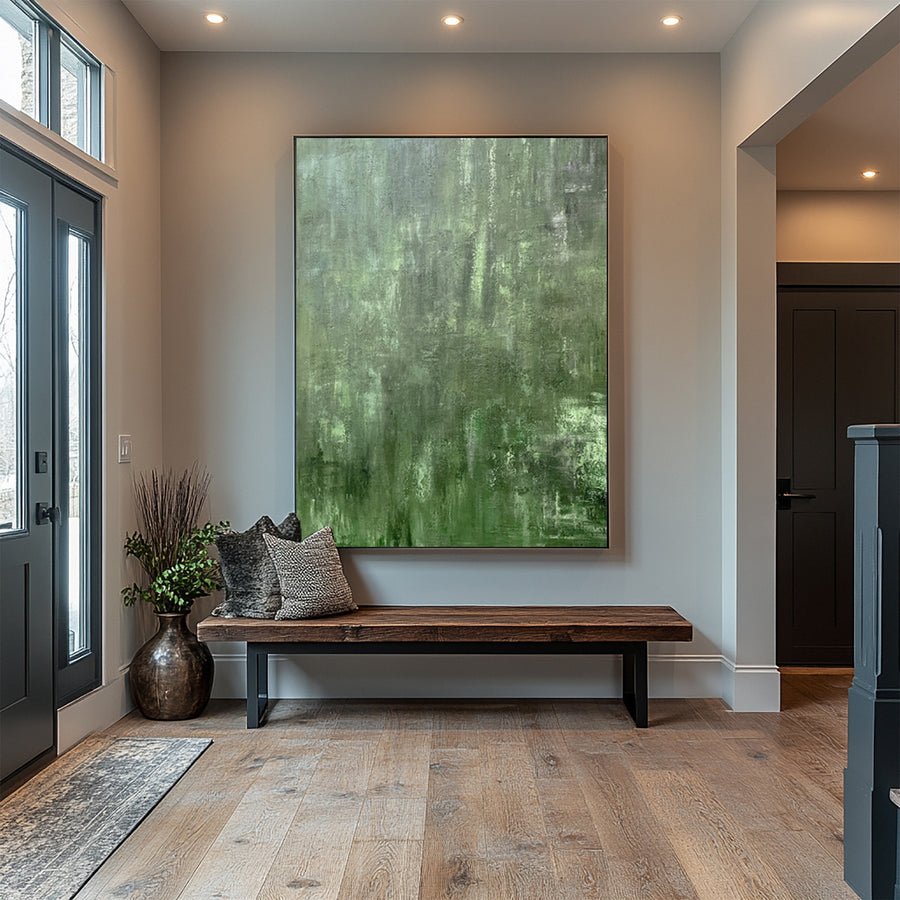 Minimalist Abstract with Textured Brushstrokes in Calm Greens #BGA 216 hand-painted oil painting