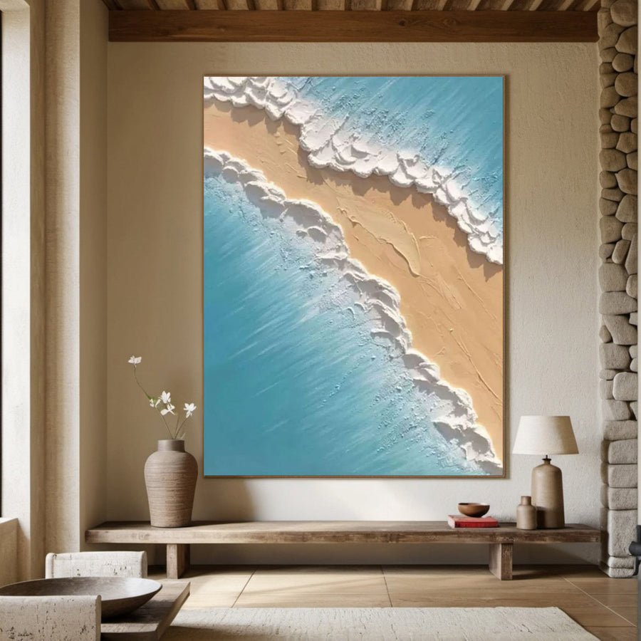 Minimalist Aerial Beachscape Wall Art, Textured Coastal View #BGA 165 hand-painted oil painting