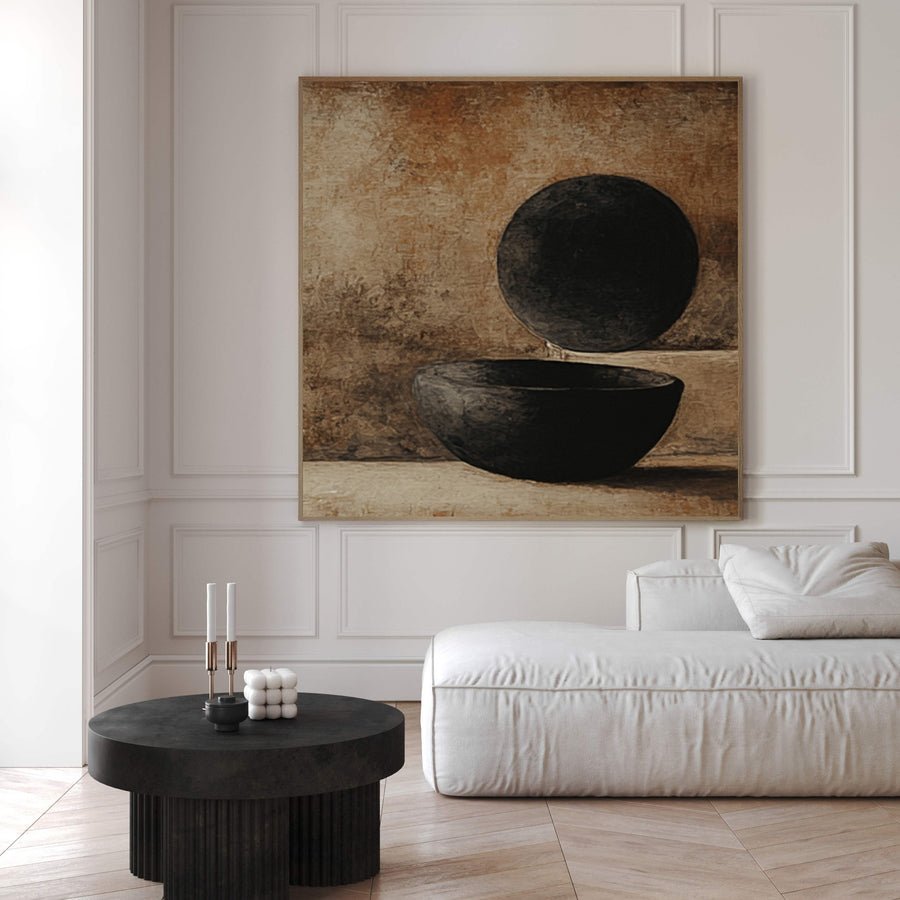 Minimalist Art with Dark Geometric Forms on Textured Canvas #BGA 193 hand-painted oil painting