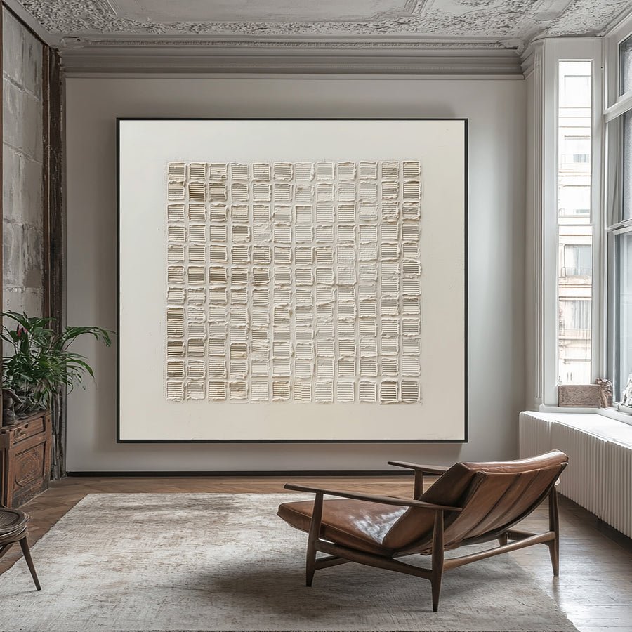 Minimalist Beige Painting Relief Grid Texture #WG 055 hand-painted oil painting