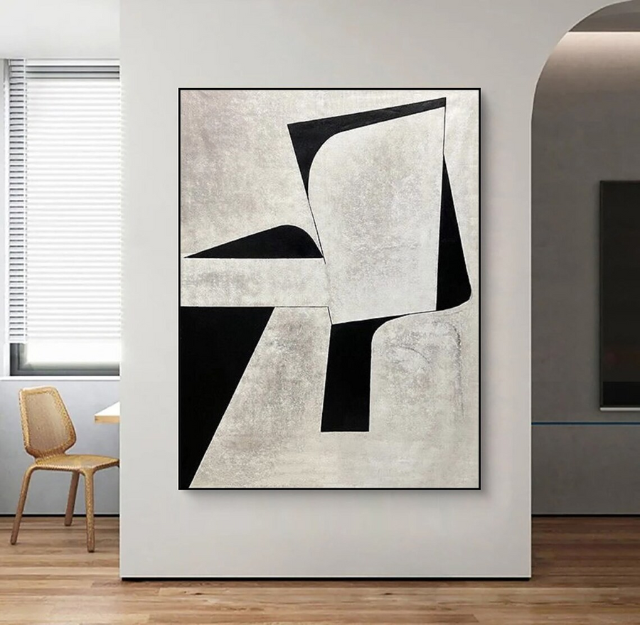 Minimalist Black and White Abstract Wall Art #BGA 037 hand-painted oil painting