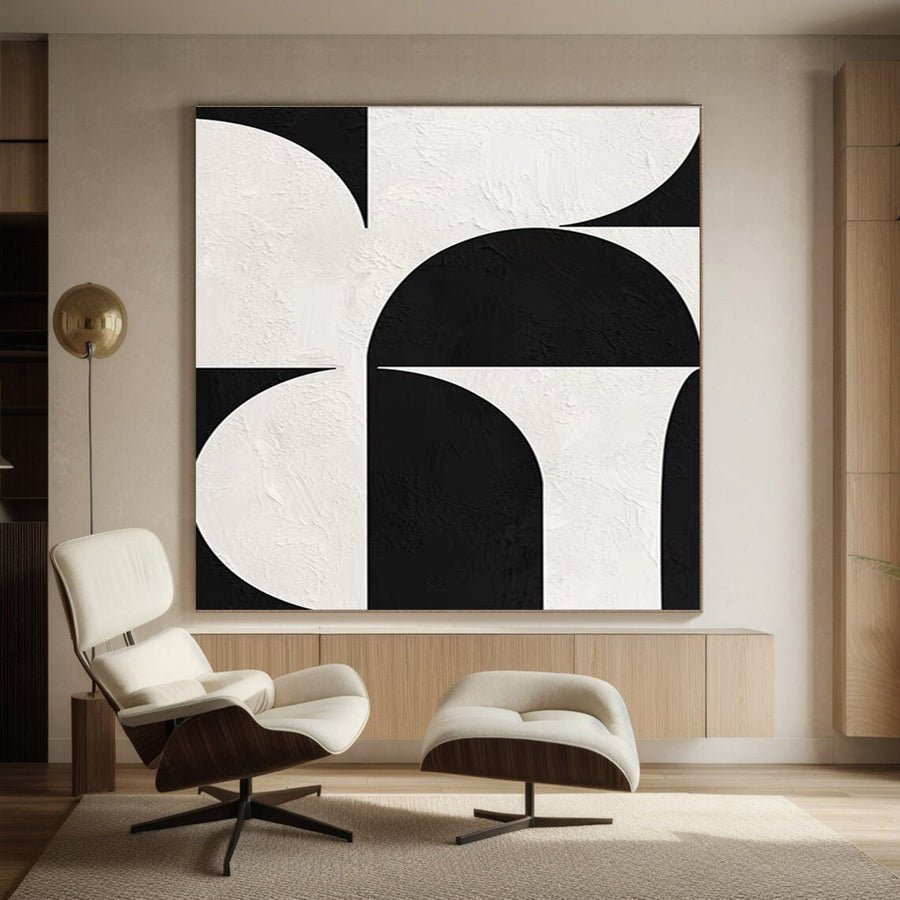 Minimalist Black and White Painting, Textured Geometric Forms #BGA 168 hand-painted oil painting